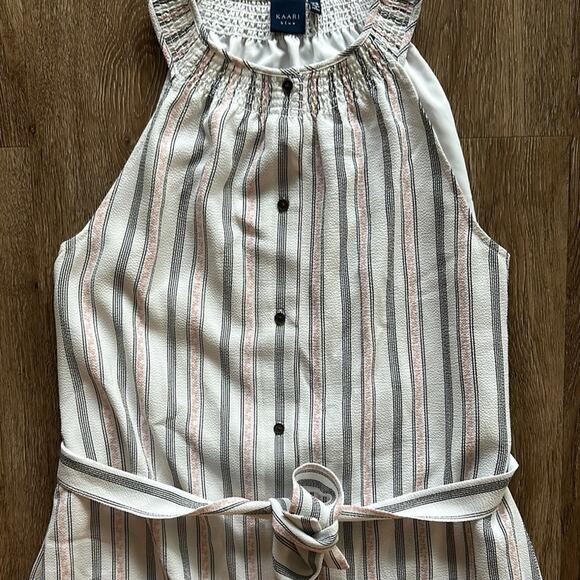 Kaari Blue High Neck Sleeveless Maxi Dress Cream Black & Pink Striped XS - Picture 3 of 6